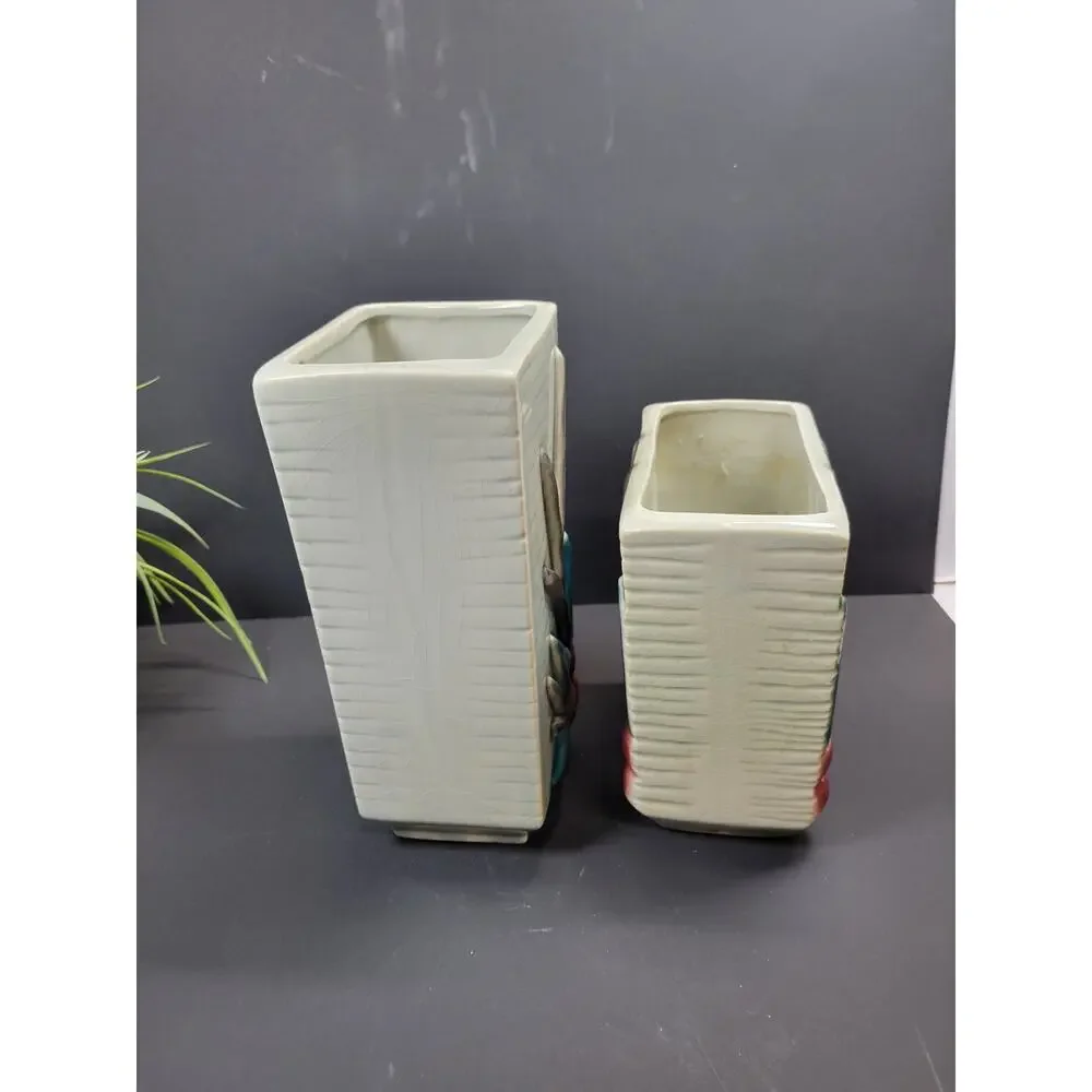 2 Vintage MCM Red Berries Vases Royal Copley?